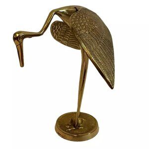 Vintage Brass Bird Figurine Statue Sculpture Crane Egret Mid Century